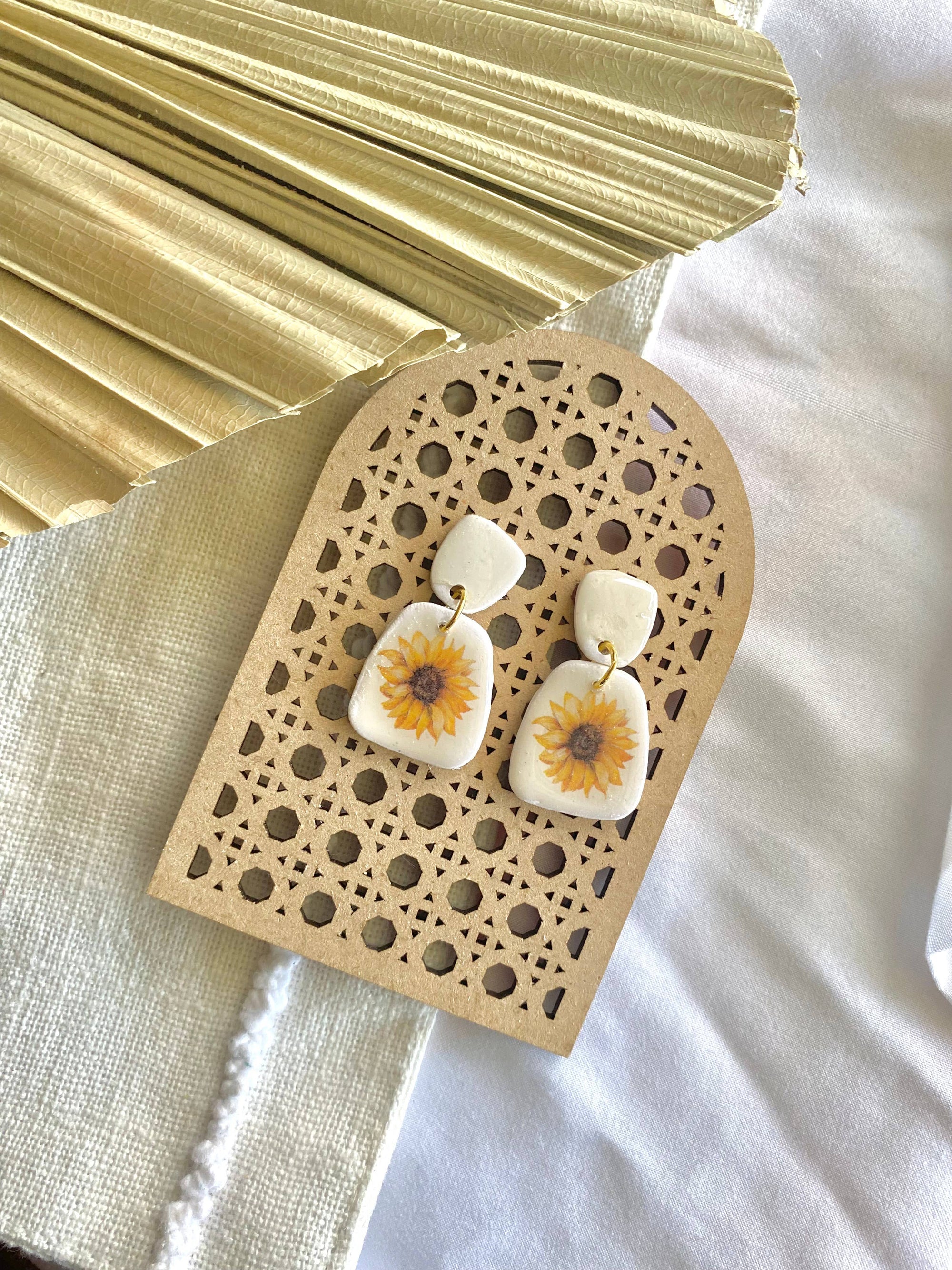 Sunflower dainty dangle earrings