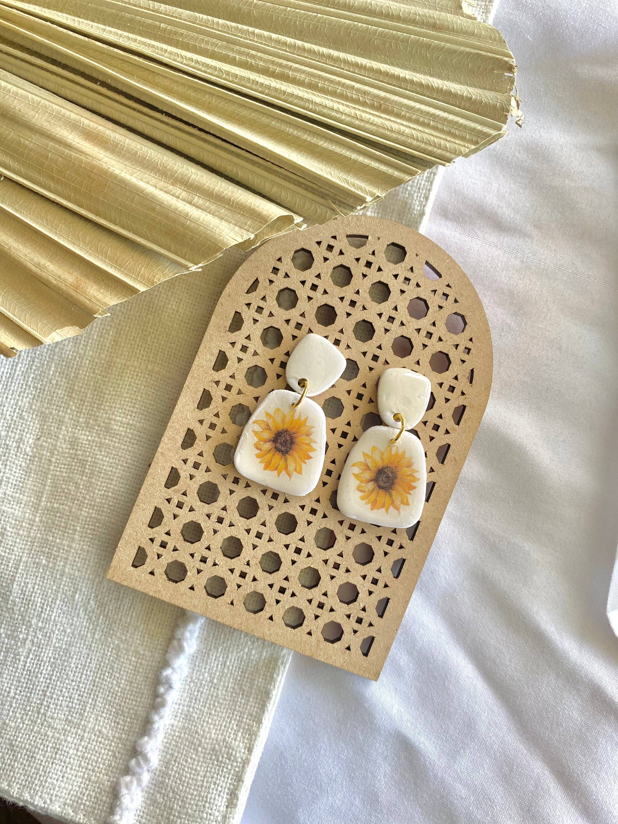 Sunflower dainty dangle earrings