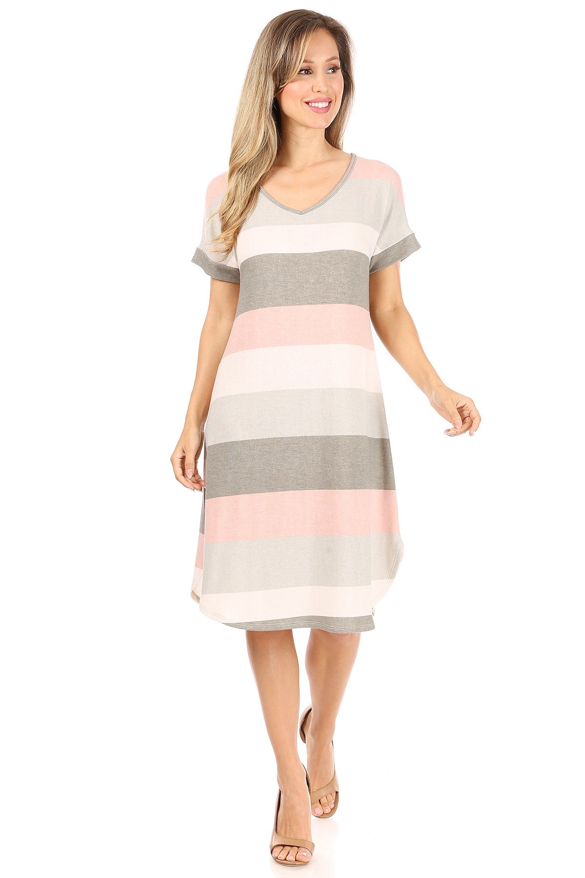 Peach and Olive Color Blocked Dress