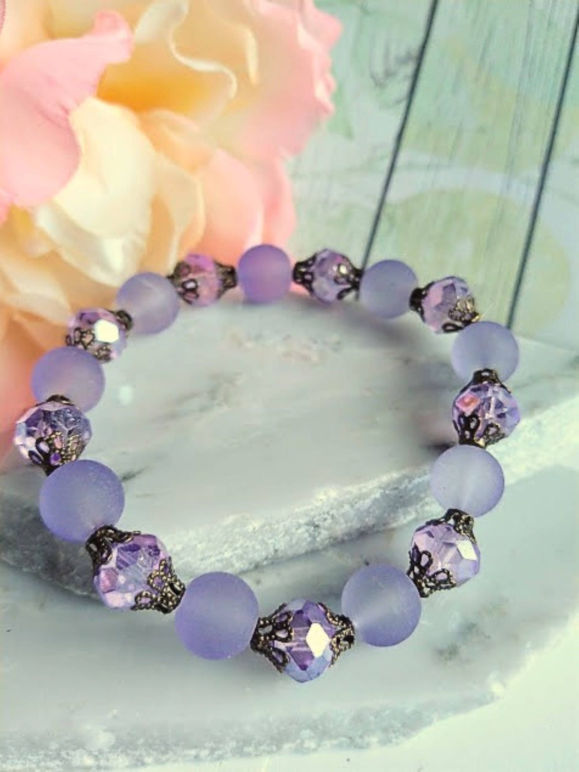 Purple Frosted Sea Glass Stretch Bracelet