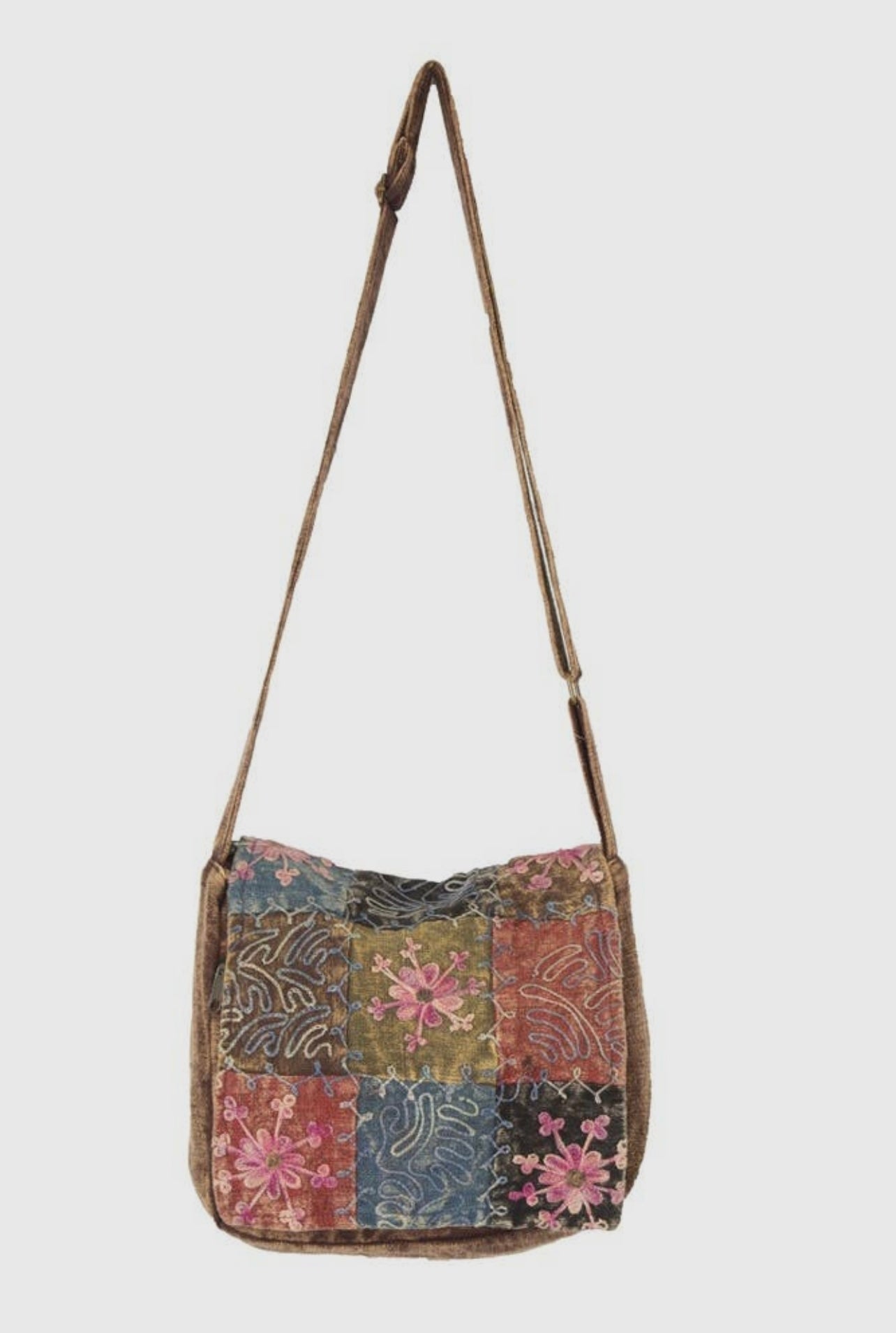 Embroidered Patchwork Crossbody Bag