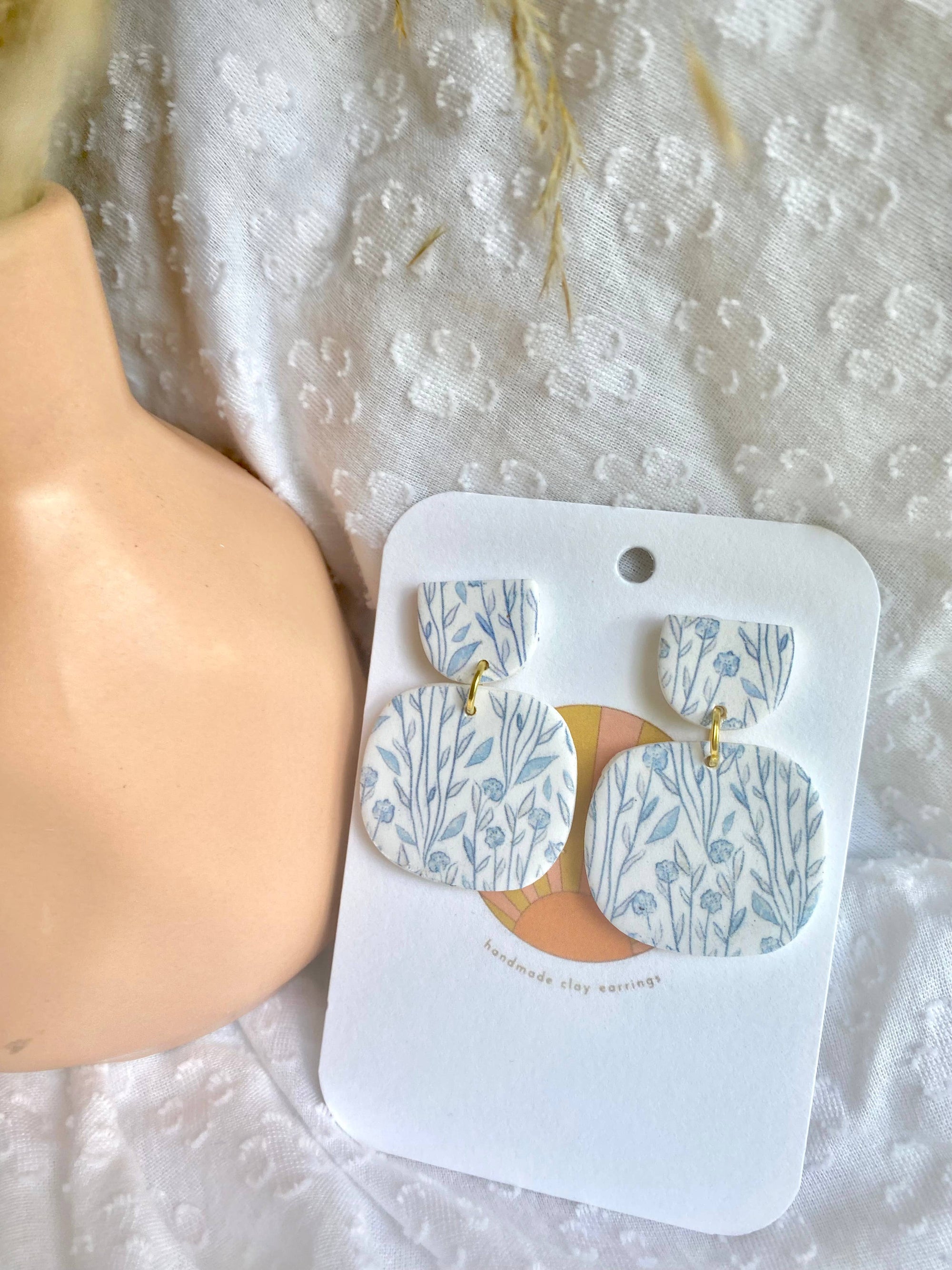 Blue Floral Dangle Earrings