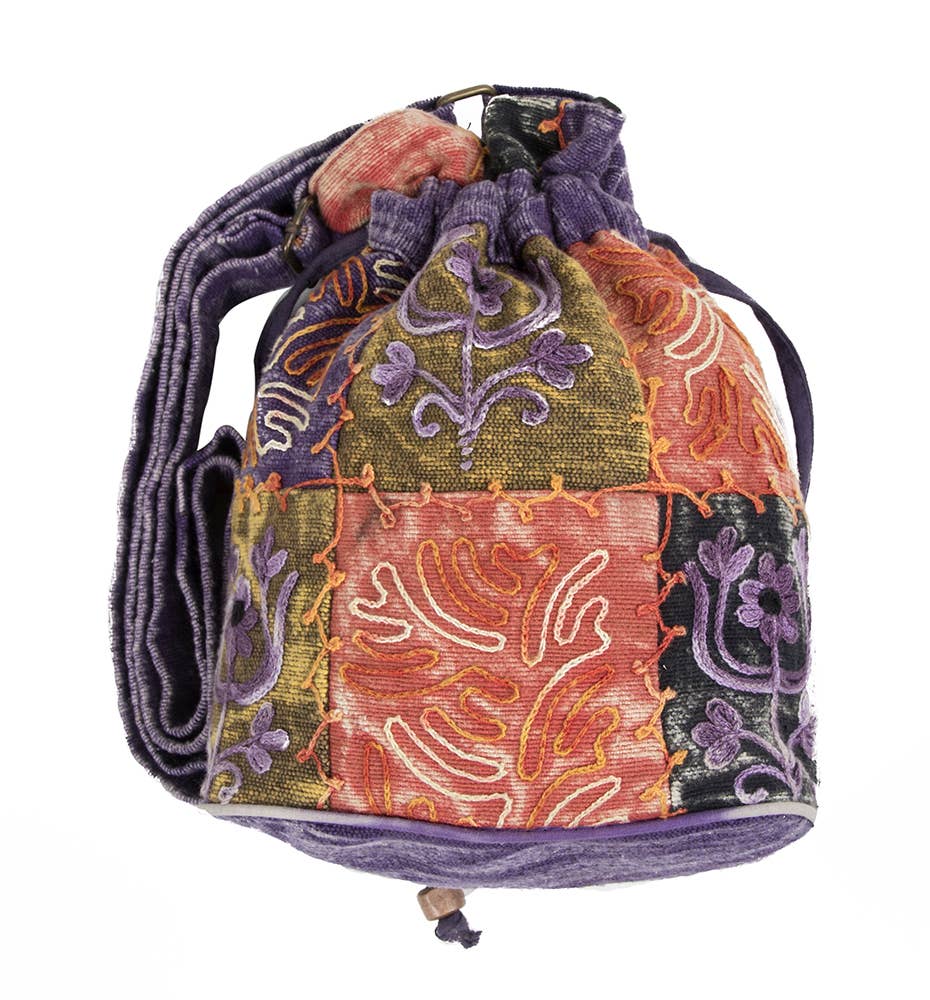 Embroidered Drawstring Hobo Bag