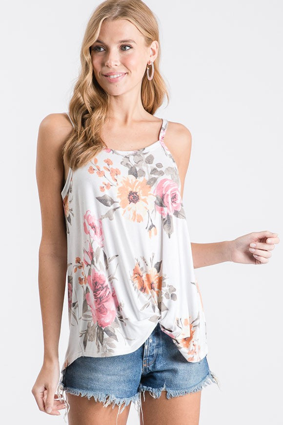 Floral Tank with Side Knot
