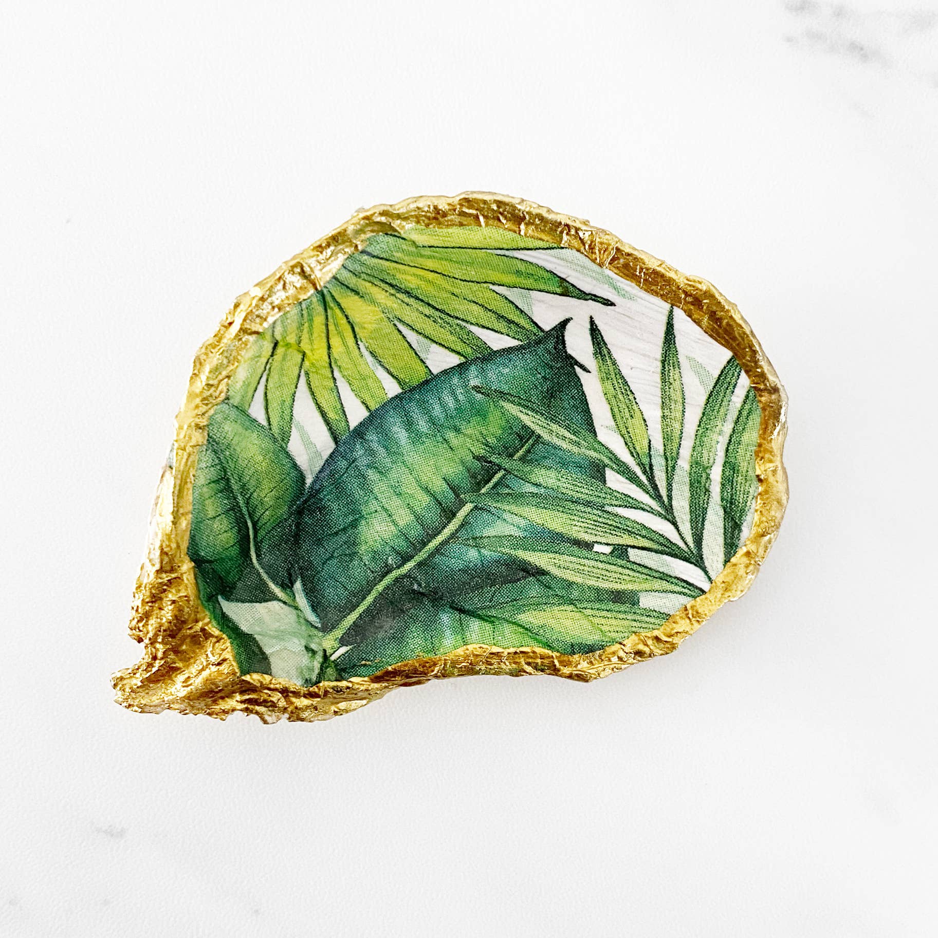 Tropical Leave  Oyster Shell Trinket Ring Dish