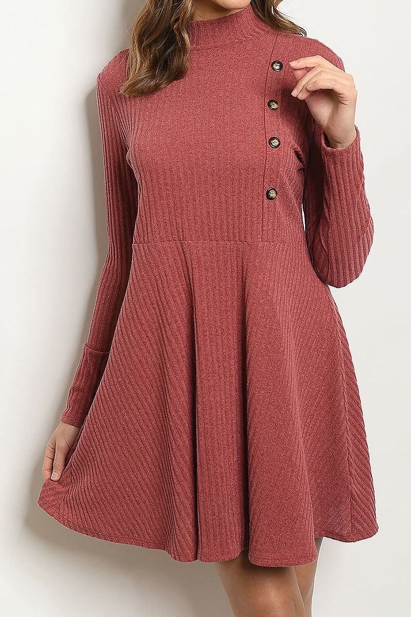 Button Trimmed Flare Dress