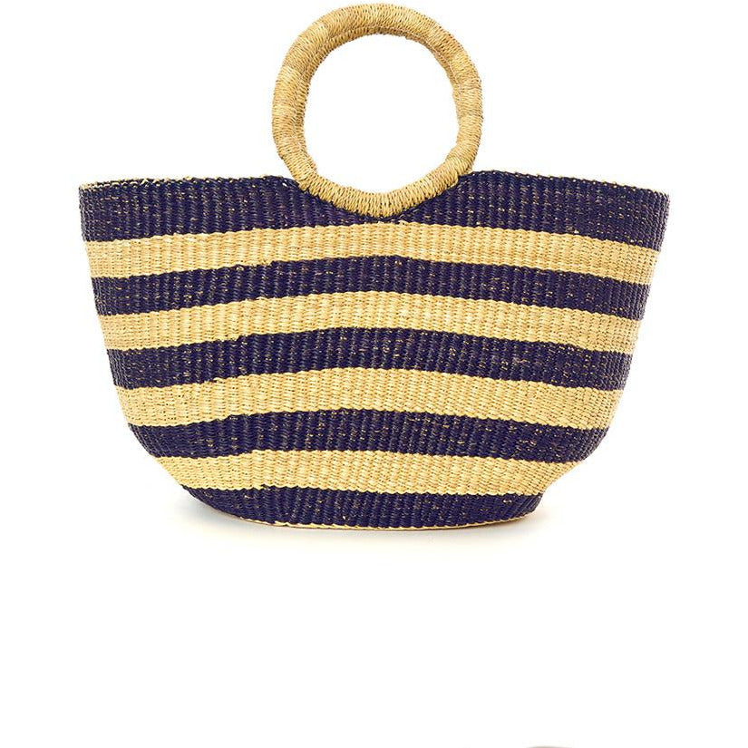 Midnight Blue Oversized Striped Shopping Bag