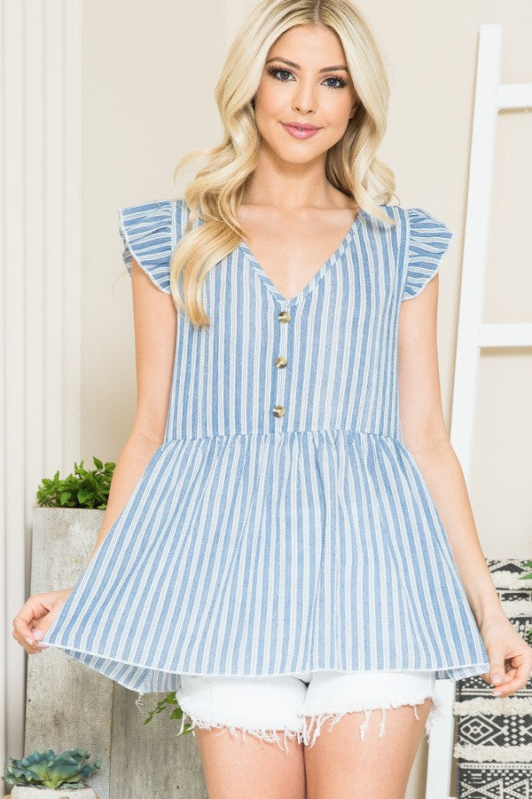 Crinkle Striped Blue Top