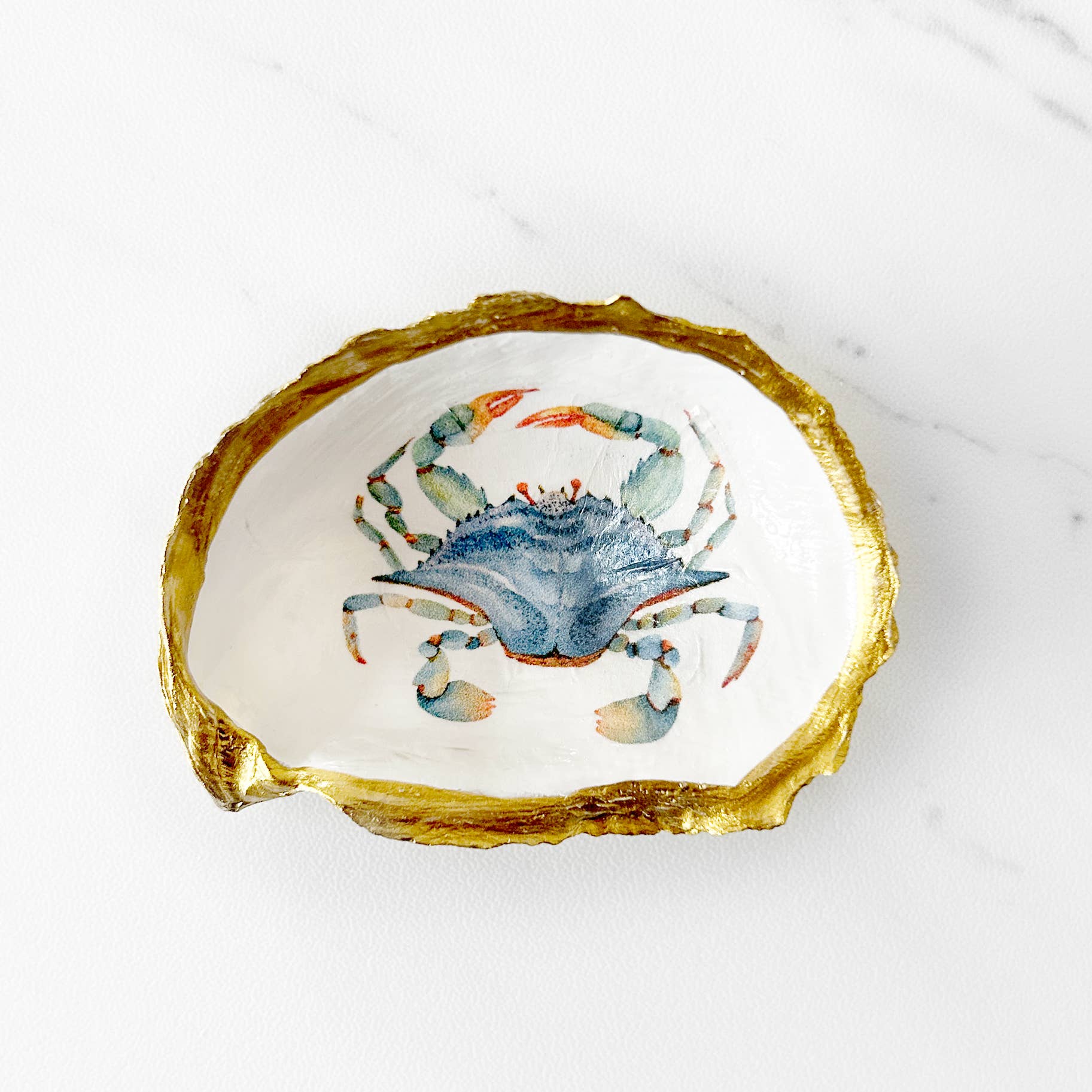 Crab Decoupage Oyster Shell Trinket Dish
