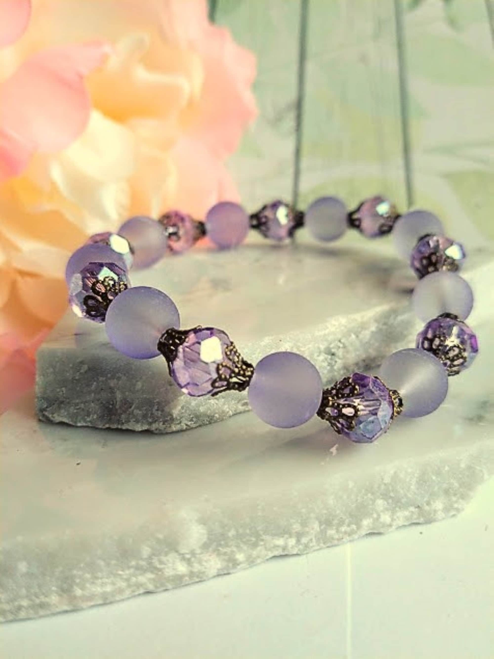 Purple Frosted Sea Glass Stretch Bracelet