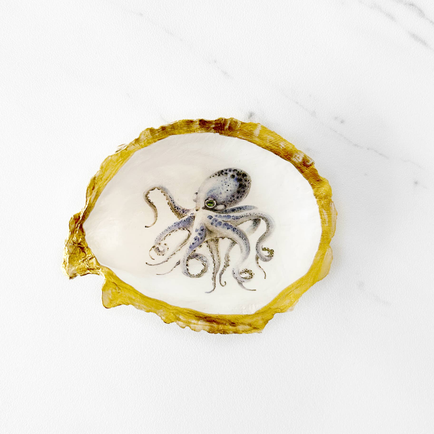 Octopus Decoupage Oyster Shell Trinket Dish